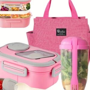 Pink Lunch Binto Box Set with Tote and Utensils